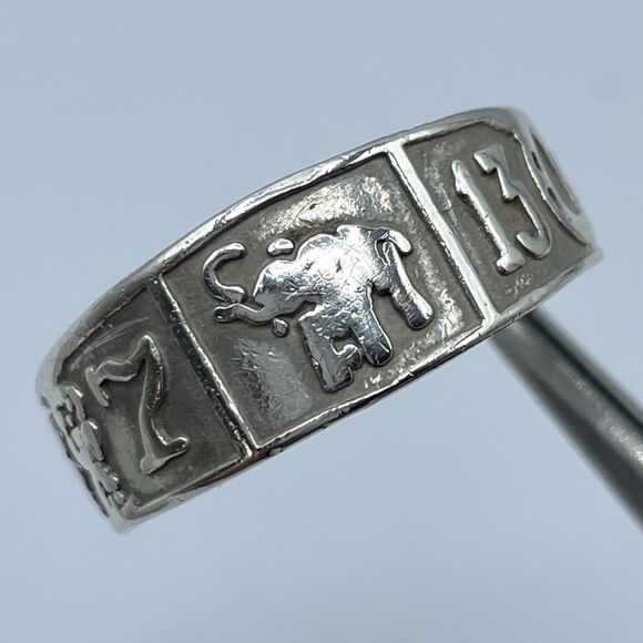 925 Sterling Silver Lucky Elephant 7 Clover Ring Band Sz 11 Unique Lucky Ring - Picture 1 of 8